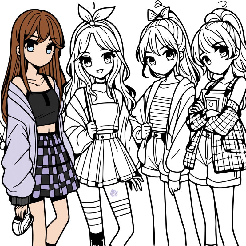 teen manga girls group of 4