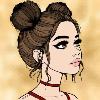 realistic girl with buns on the top of her head