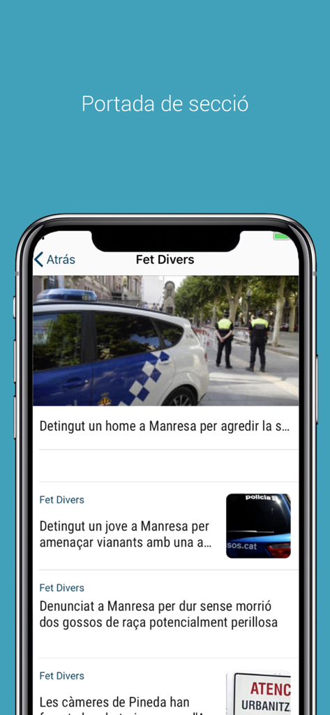 Screenshot of the regio7 app news section featuring local headlines from Manresa in Catalan