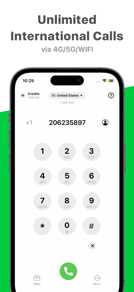TXT App Phone Now - Wähl-Oberfläche von TXT App Phone Now mit unbegrenzten internationalen Anrufen über WLAN