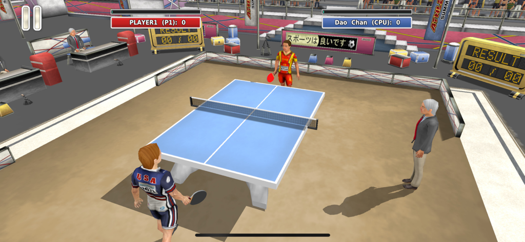 Athletics 3: Summer Sports - Partido de tenis de mesa entre EE.UU. y China en el juego móvil Athletics 3 Summer Sports