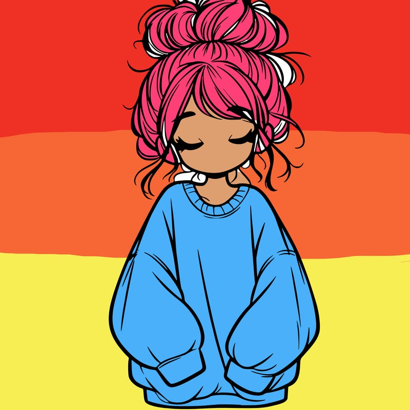 girl with baggy sweatshirt and messy bun