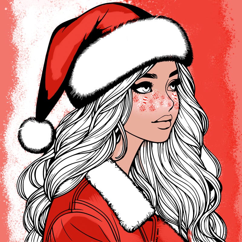 realistic girl in santa hat