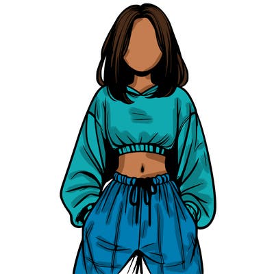 realistic girl faceless with baggy pants and a crop top