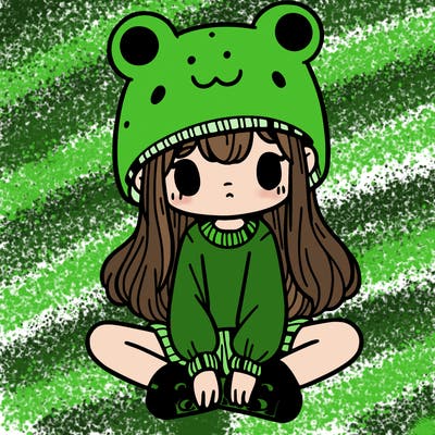 a girl wearing a frog hat and some frog socks