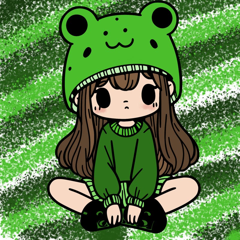 a girl wearing a frog hat and some frog socks