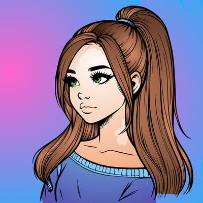 realistic girl with a high ponytail