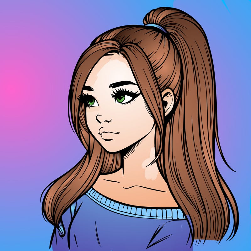 realistic girl with a high ponytail