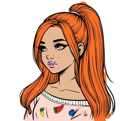 realistic girl with a high ponytail