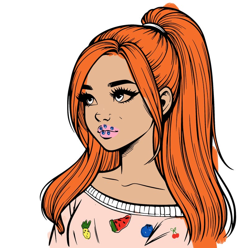 realistic girl with a high ponytail