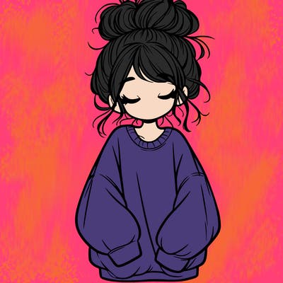girl with baggy sweatshirt and messy bun
