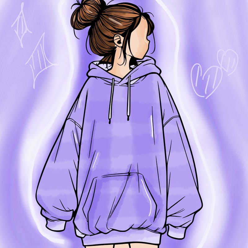 realistic girl with a oversized sweatshirt on and a bun