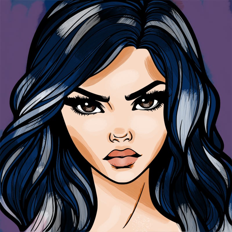 beautiful realistic girl with siren eyes and is intimidating