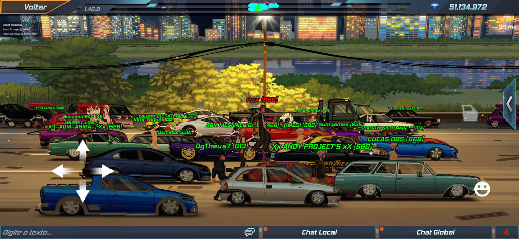 Estilo BR: Online Drag Racing - Una reunión de autos multijugador masiva en Estilo BR con docenas de autos personalizados bajos y jugadores reales en un entorno de ciudad de arte pixelado.