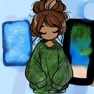 girl with baggy sweatshirt and messy bun