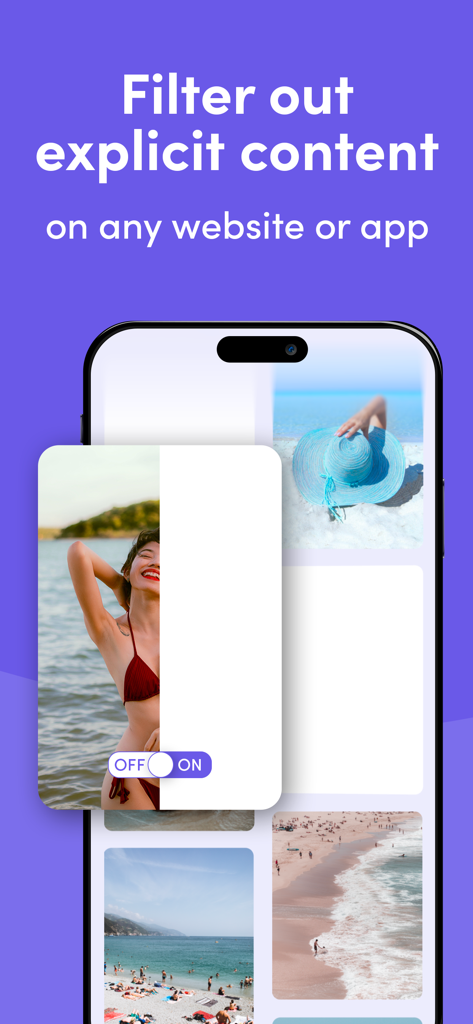 Smartphone screen showing Canopy app filtering out explicit images in real-time