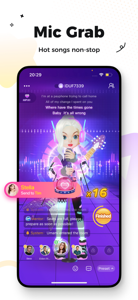 3D avatar singing in the WePlay app Mic Grab karaoke game mode