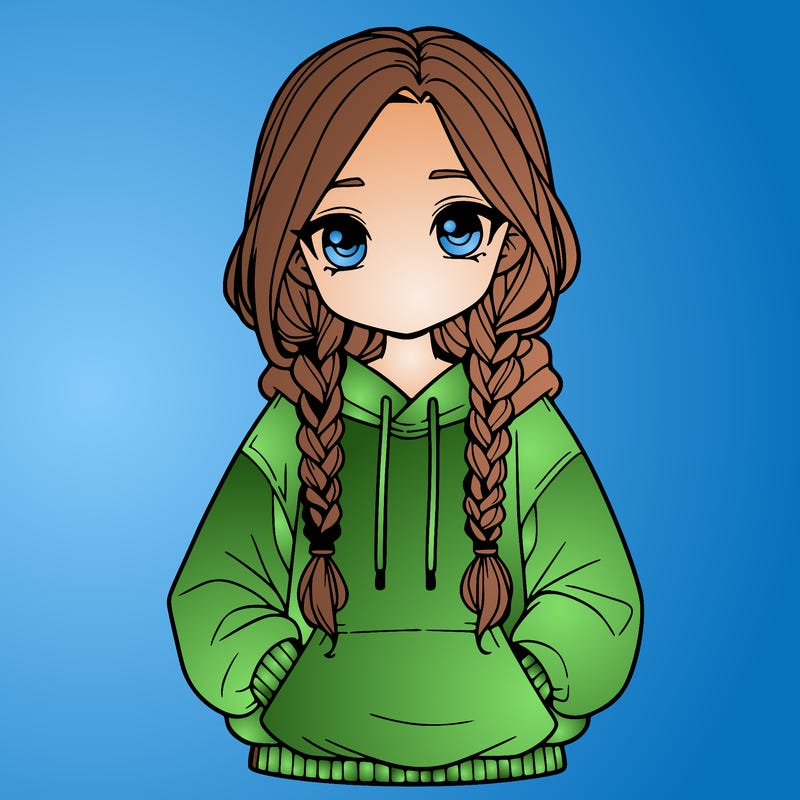 a realistic girl with a oversized hoodie and she has braids