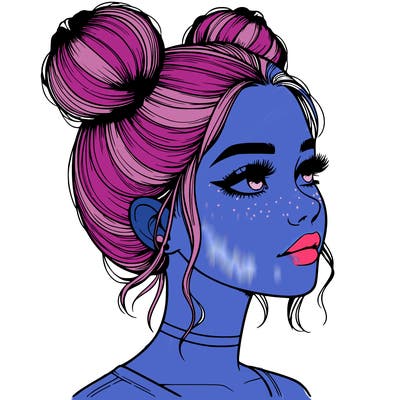 realistic girl with buns on the top of her head