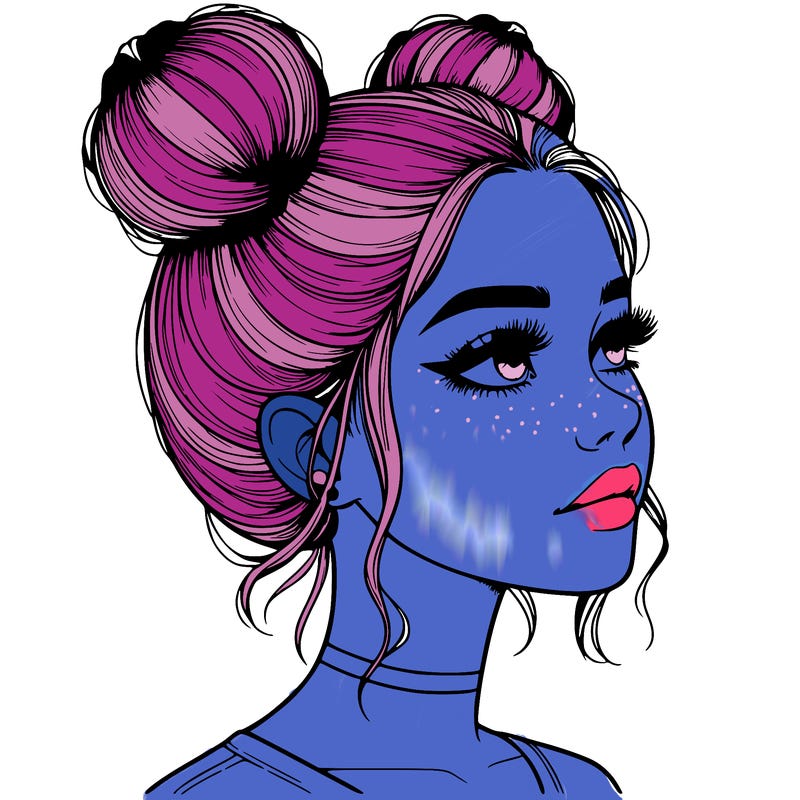 realistic girl with buns on the top of her head