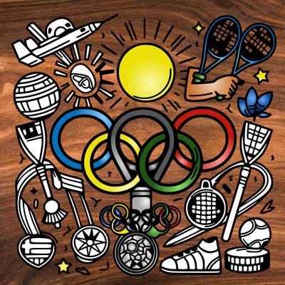 olympics games logo with medals and sports
