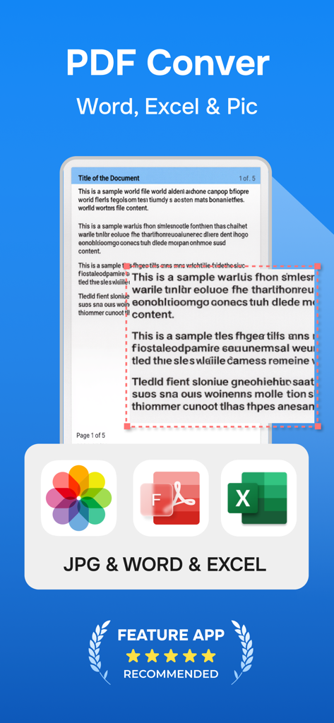 Smart Scanner: Scan Document - Smart Scanner mobile app interface showing document conversion from Word Excel and images to PDF