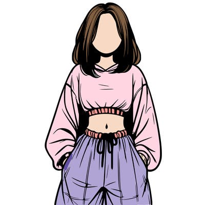 realistic girl faceless with baggy pants and a crop top