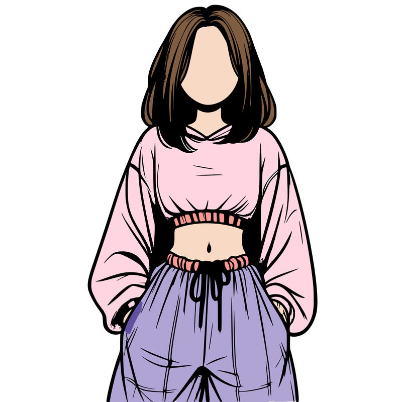 realistic girl faceless with baggy pants and a crop top