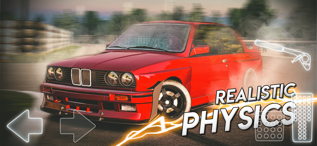 Drift legends - Captura de tela de jogabilidade de um carro clássico vermelho fazendo drift no Drift Legends, exibindo física realista