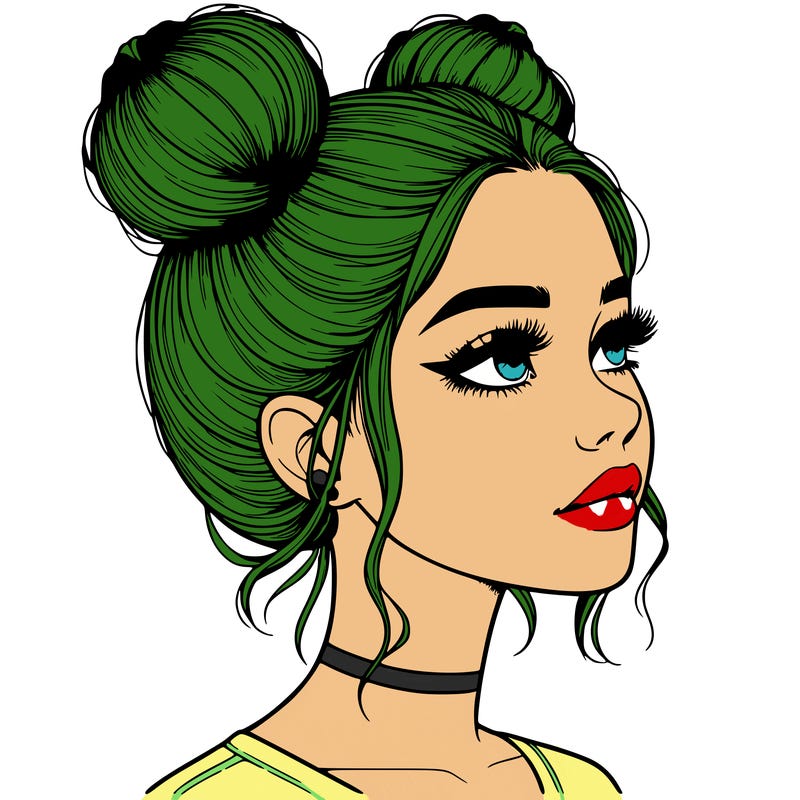 realistic girl with buns on the top of her head