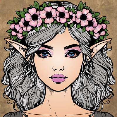 realistic female elf with flower crown