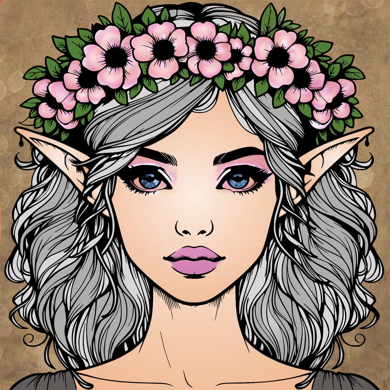 realistic female elf with flower crown