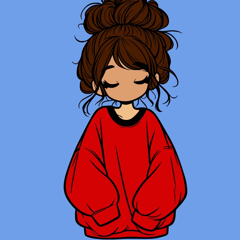 girl with baggy sweatshirt and messy bun