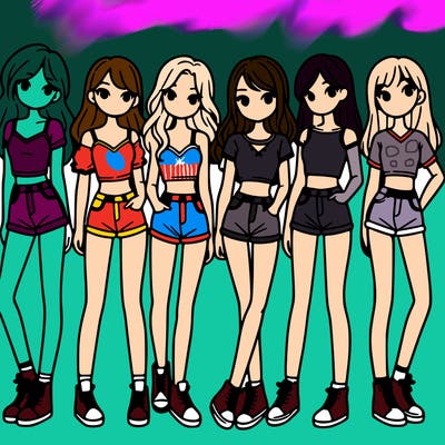 a group of girls wearing crop tops and shorts