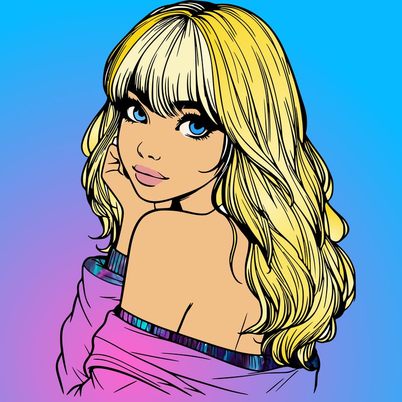 realistic girl with bangs looking over her shoulder