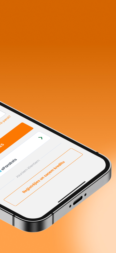 SMScredit.lv mobile app registration screen with loan application button
