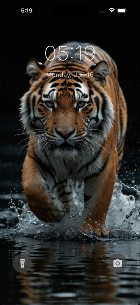 Maestoso tigre che cammina attraverso l'acqua come sfondo iPhone 4K.