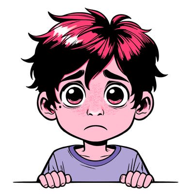 scared realistic boy with little hair