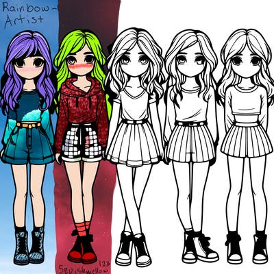 group of 6 realistic girls in a row