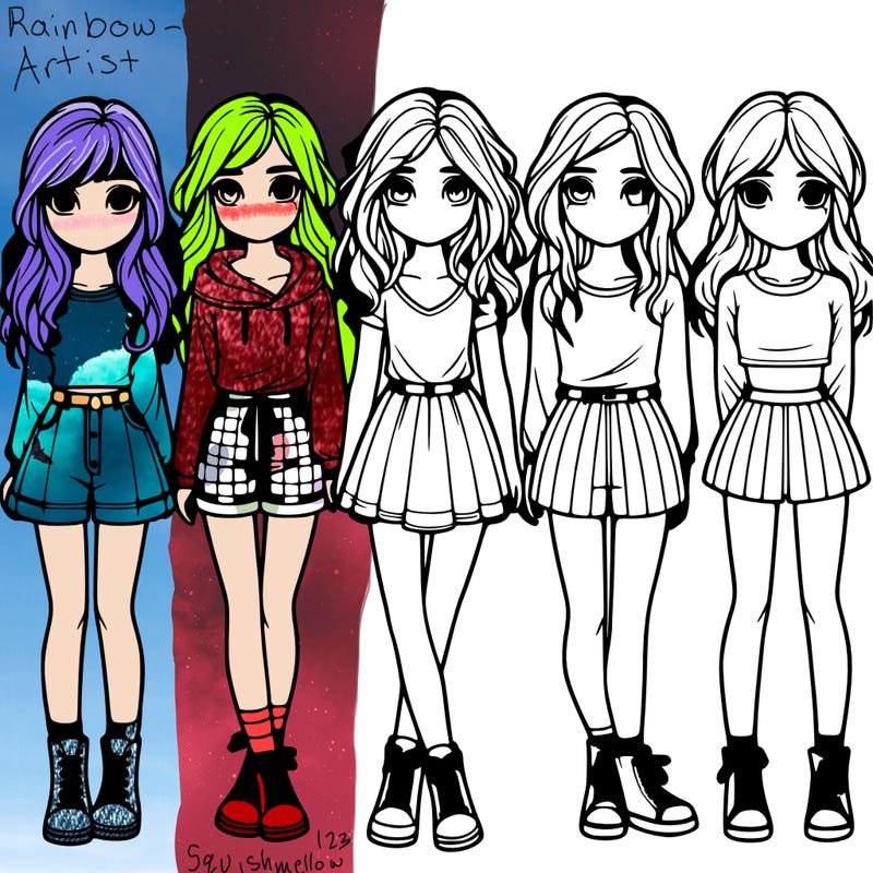 group of 6 realistic girls in a row