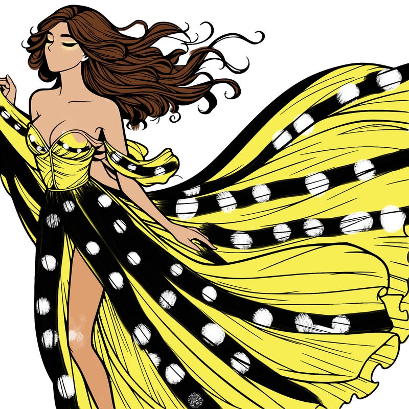 realistic woman in dress flowing the the wind