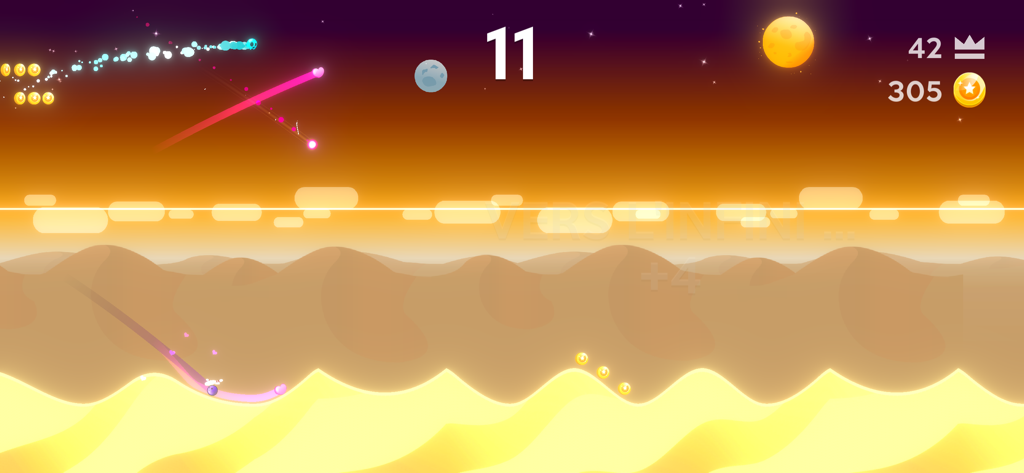 A ball jumping over yellow sand dunes in the hyper-casual game Dune