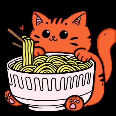 cat with ramen