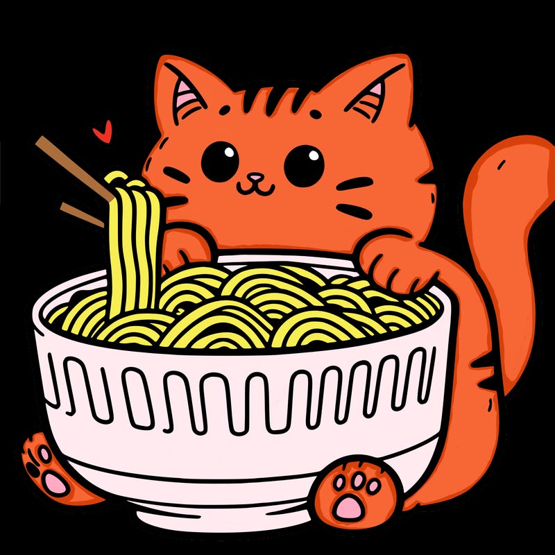 cat with ramen