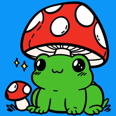 a cute frog with a mushroom hat
