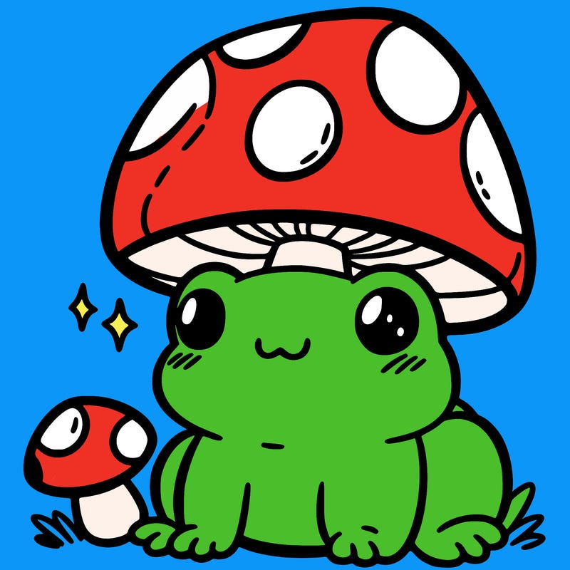 a cute frog with a mushroom hat