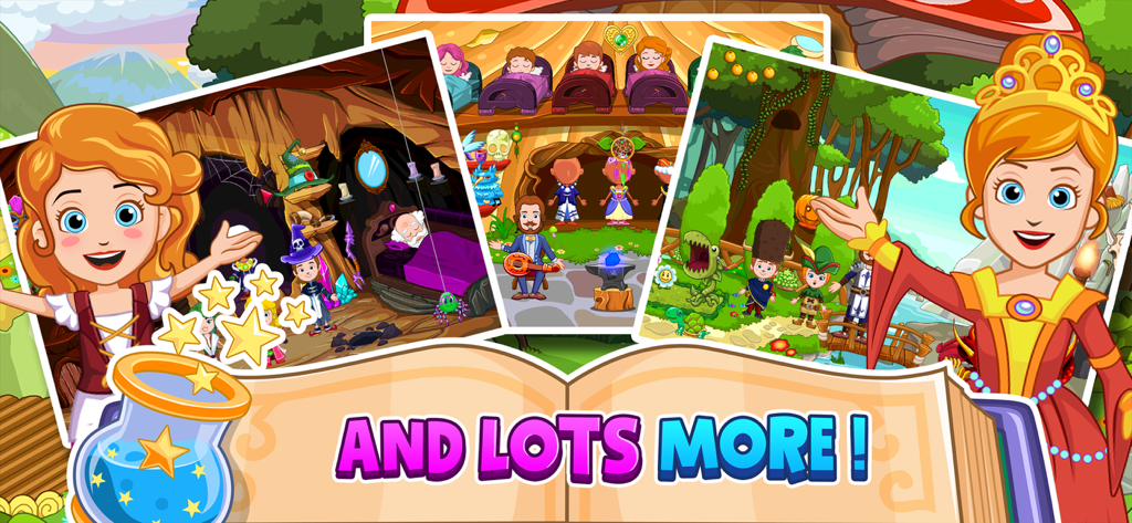 My Little Princess Wizard Game - Un collage que muestra varias escenas y personajes mágicos de My Little Princess Wizard Game