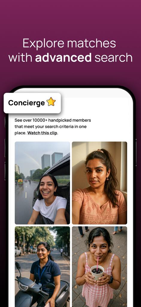Concierge feature on Aisle app showing handpicked member profiles for high intent dating