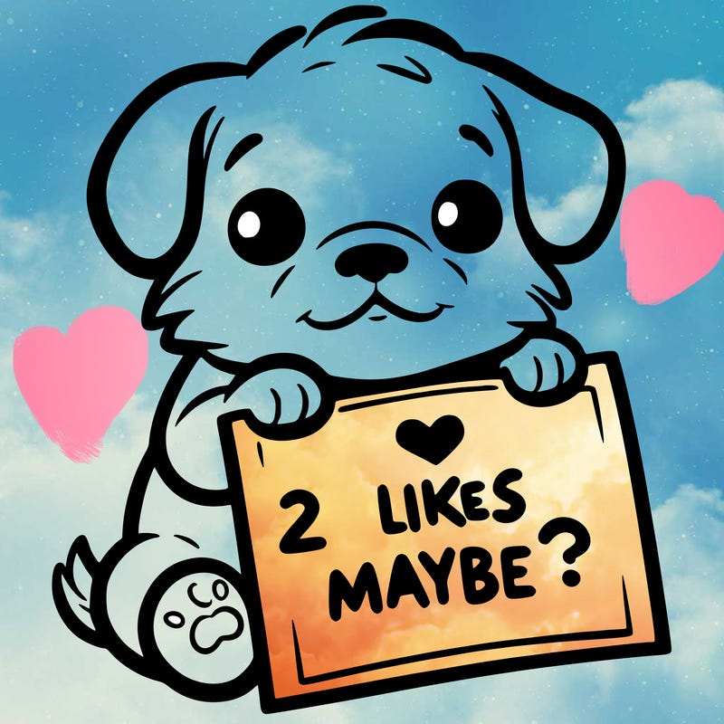 a puppy holding a sign that says 2 likes maybe?