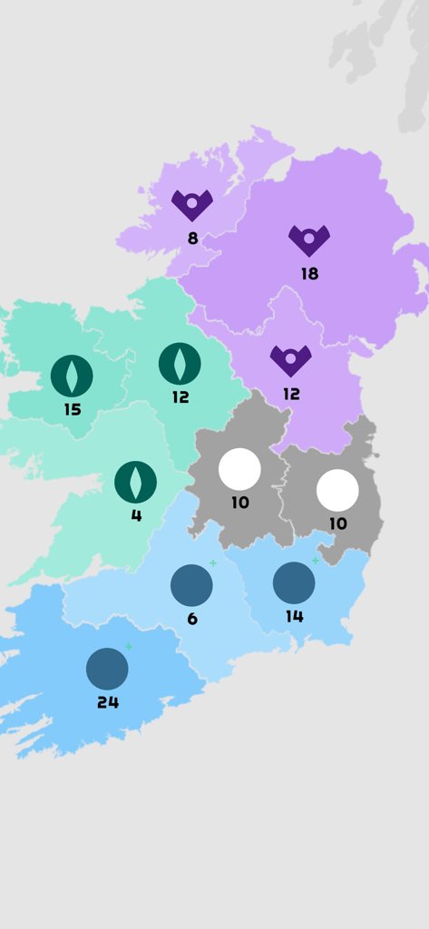 Mapa táctico minimalista con territorios coloreados y recuentos de unidades del ejército en State.io